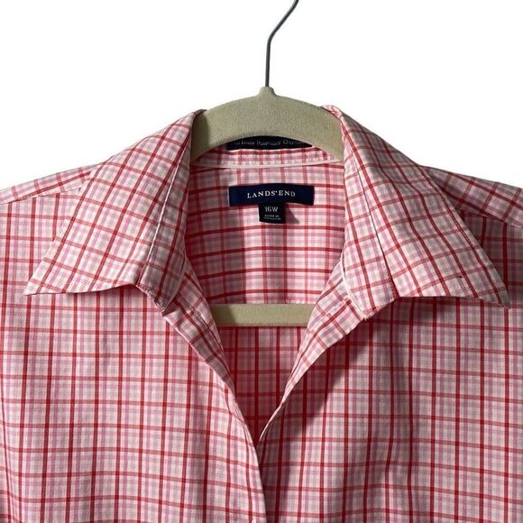 Lands End cotton plaid no iron pinpoint oxford 16W - Picture 2 of 10